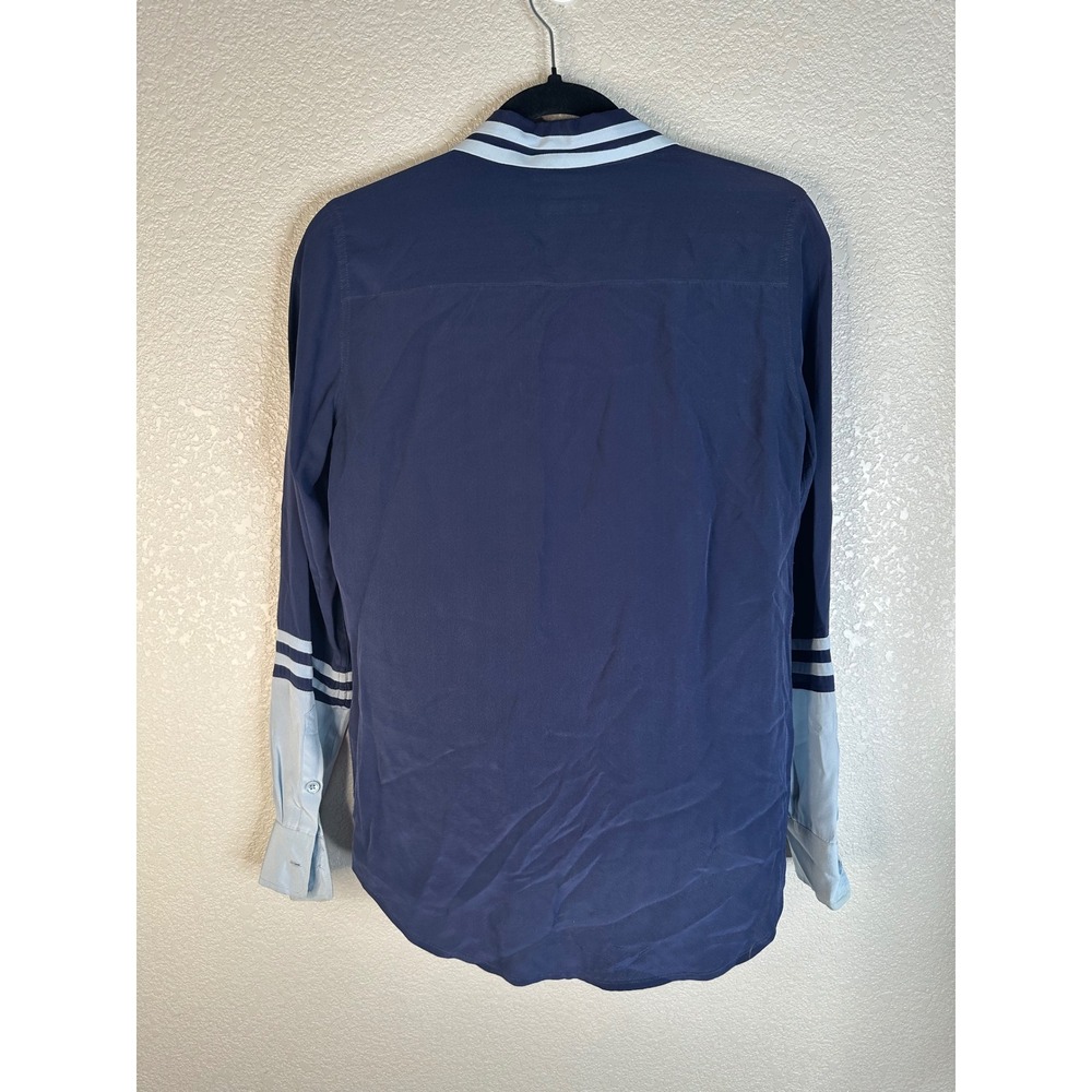 Equipment Femme Women's Navy Blue 100% Silk Striped Trim Button Down Shirt XS - Picture 5 of 8